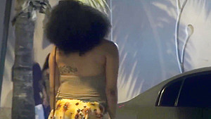 Busty ebony pulled and fucked from behind