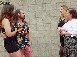 CFNM sexy British babes suck cock in group oral session