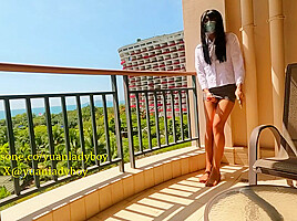 Chinese Ladyboy Cums On Balcony Of Sea View Hotel