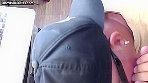 Cock starving gloryhole DILF sucks penis in homemade closeup