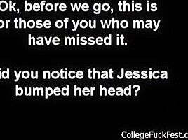 College teen doggystyled so hard she bumps head