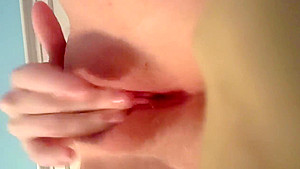 Curvy Blonde teen 18+ Takes a Shower and rubs her Wet Pussy - Close Up!