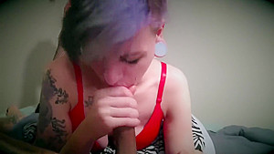 Cute Teenage Tattooed Punk Kat Mayhem Sucking A Tattooed Dick w Edging POV