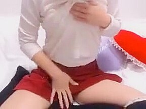 Cute girl in red skirts shows white panties