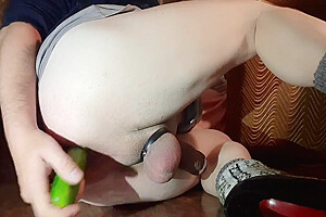 Double Cumshot After Cucumber Ass Fuck