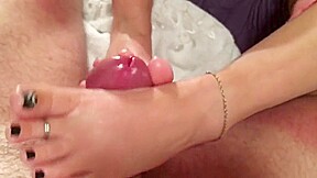 Double footjob with cum on her beautiful toes