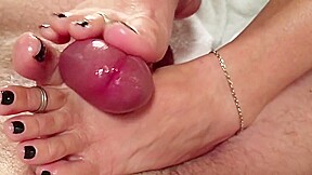 Double footjob with cum on her beautiful toes