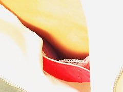 Downblouse scene with cute and super skinny Asian girl