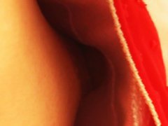 Downblouse scene with cute and super skinny Asian girl