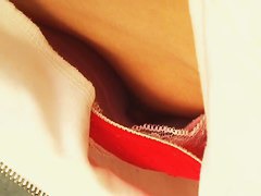 Downblouse scene with cute and super skinny Asian girl