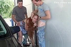 European blonde caught by her master and his friend and fucks her madly