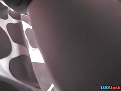 Eye-catching golden-haired upskirt footage