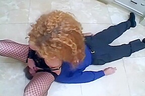 Femdom fucking in leather and fishnet stockings