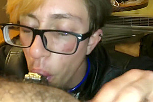 Ftm Punk licks my balls and suck My cock in chastity 