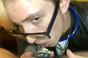 Ftm Punk licks my balls and suck My cock in chastity 