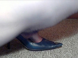 Fuck and Cum Navy Leather High Heel Shoes