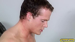 Gay men having a threesome blowjobs and butt fucks at the gym