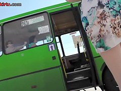 Gentle panties cover sweet pussy in the upskirt clip
