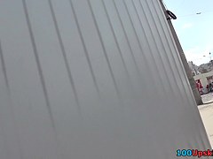 Gentle panties cover sweet pussy in the upskirt clip