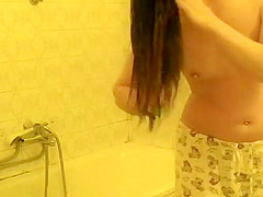 Girl washing herself and her hairy bush