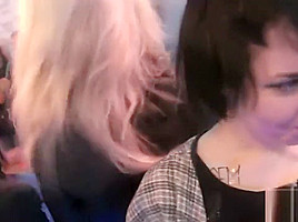 Girls at a party suck on cocks