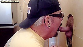Gloryhole DILF fucked by chubby rimming stud in sling