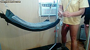 Gloryhole DILF fucked by chubby rimming stud in sling