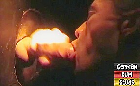 Gloryhole German gay amateur sucks cock till facial