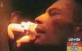 Gloryhole German gay amateur sucks cock till facial