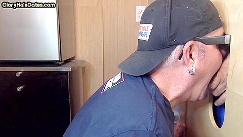 Gloryhole POV mature gay sucks dick in homemade video