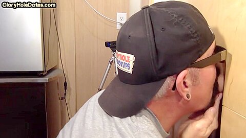 Gloryhole amateur DILF loves sucking BFs dick at home