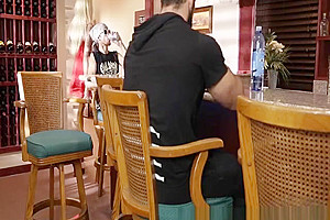 Gorgeous blonde shemale seduced a hunky muscular guy