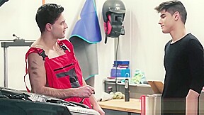 Gorgeous young dude barebacked by handsome car mechanic