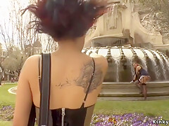 Goth Slave Banged In Public And In Bar