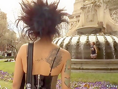 Goth Slave Banged In Public And In Bar