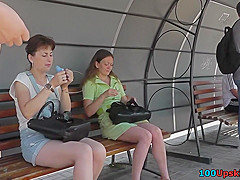 G-string upskirt video of a skinny ass auburn babe
