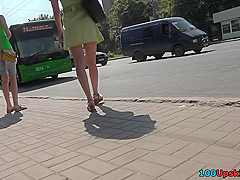G-string upskirt video of a skinny ass auburn babe