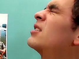 Handsome young Latino blasts out his load while banged