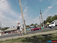 Hawt upskirt golden-haired in whte costume