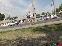 Hawt upskirt golden-haired in whte costume