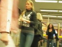 Hidden street cam shot of a perky and big ass in tight jeans