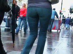 Hidden street cam shot of a perky and big ass in tight jeans
