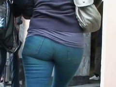 Hidden street cam shot of a perky and big ass in tight jeans