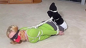 Hogtied, gagged, blindfolded and vibed in yoga pants