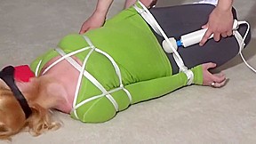 Hogtied, gagged, blindfolded and vibed in yoga pants