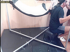 Homemade DILF assdrilled in sling after giving blowjob