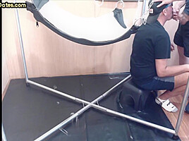 Homemade DILF assdrilled in sling after giving blowjob