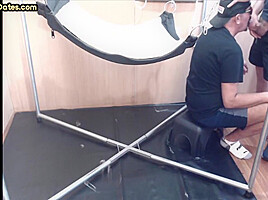 Homemade DILF assdrilled in sling after giving blowjob