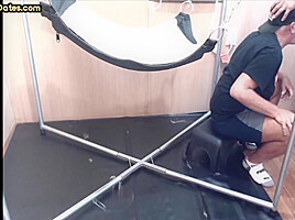 Homemade DILF assdrilled in sling after giving blowjob