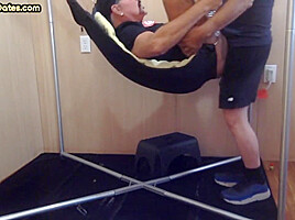 Homemade DILF assdrilled in sling after giving blowjob